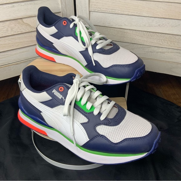 Puma R78 Futr Retro White and Peacoat Blue Wide Fit Sneaker Shoes Like New - Picture 3 of 14